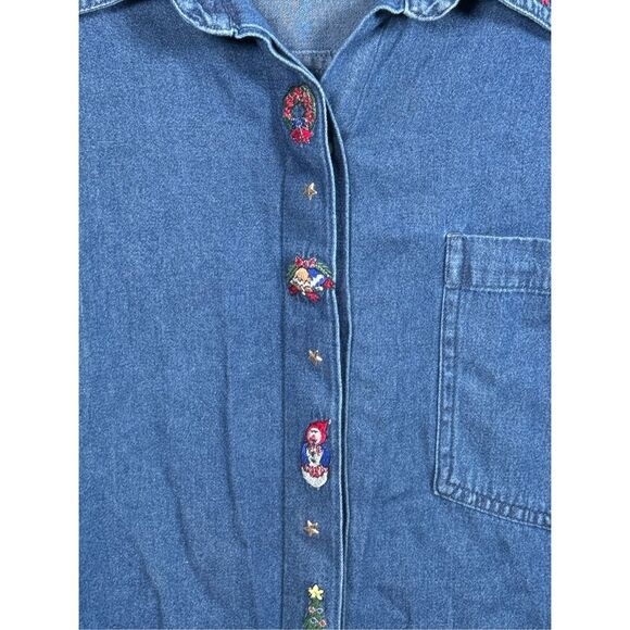 Vtg Passports Plus Embroidered Shirt Womens 3X Blue Christmas Holiday Cottagecor - Picture 4 of 9